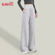 高腰宽松休闲直筒阔腿裤 班尼路灰色加绒微喇裤 子女2026秋冬新款