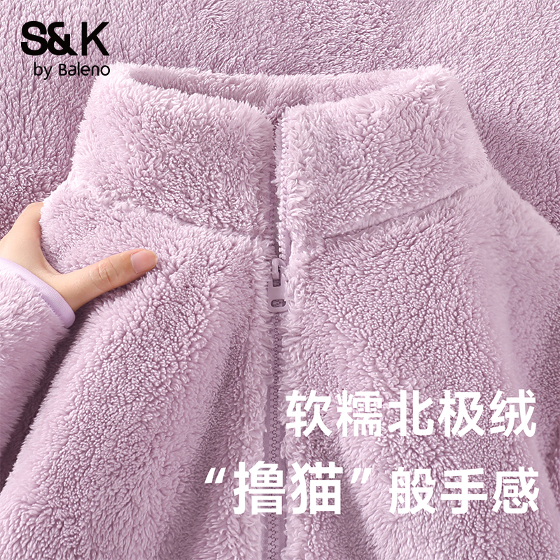 班尼路S&K系列双面加绒外套女2025新款冬季保暖冲锋衣内胆厚开衫M
