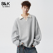 班尼路SK美式 上衣YS 春男生无帽长袖 假两件V领polo衫 卫衣2026新款