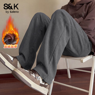 男冬季 休闲长裤 新款 男士 中灰色简约百搭卫裤 班尼路S&K加绒直脚裤