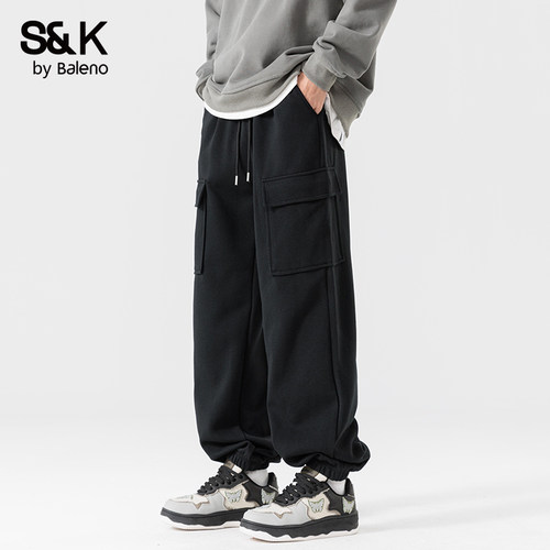 班尼路S&K黑色工装裤男款秋季