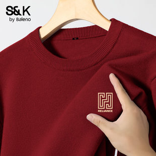 毛线衫 2026本命年衣服男装 酒红色针织衫 班尼路S&K系列毛衣男冬季