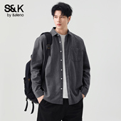 复古衬衫 百搭潮牌长袖 男士 班尼路SK美式 秋冬季 新款 开衫 外套上衣YS