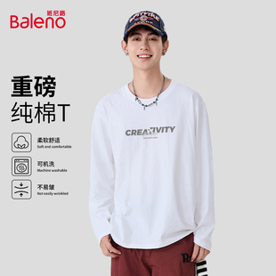 打底体恤 重磅简约宽松大码 班尼路潮牌字母纯棉长袖 t恤男2025新款