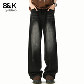 宽松百搭休闲长裤 班尼路SK美式 2026新款 裤 水洗渐变牛仔裤 男春季