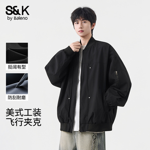 外套潮牌2026新款 班尼路美式 复古风飞行员夹克男宽松棒球服工装