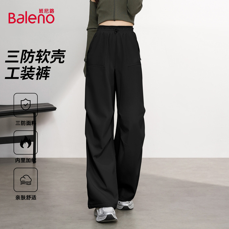 班尼路黑色运动加绒裤子女工装裤
