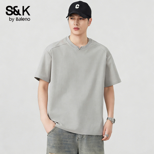 宽松休闲百搭垂感上衣YS 2026新款 班尼路SK简约风V领短袖 T恤男夏季