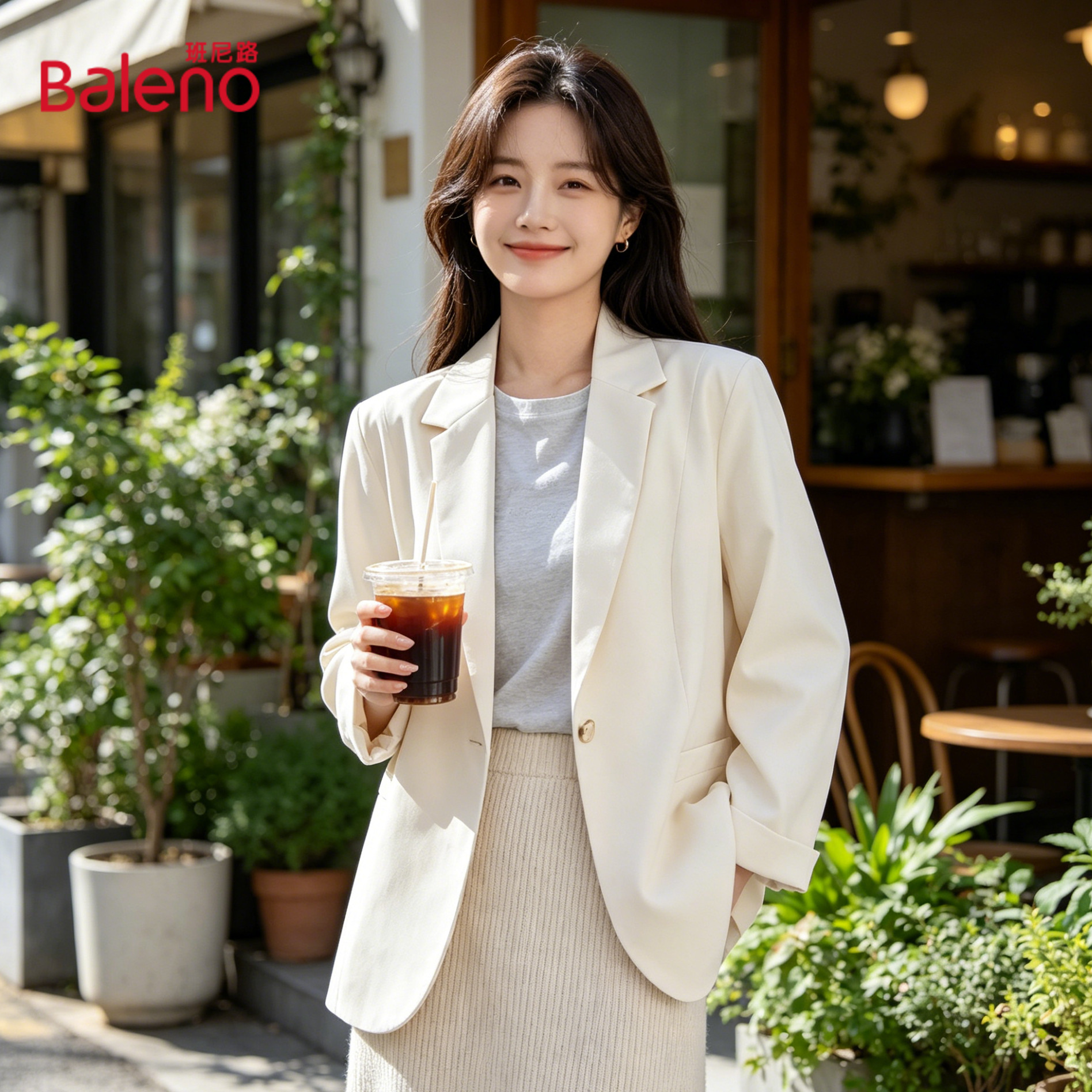班尼路薄款垂感西装外套女式图片