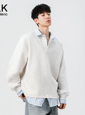 班尼路SK春夏季假两件卫衣男款2026新款翻领打底衫宽松休闲上衣YS