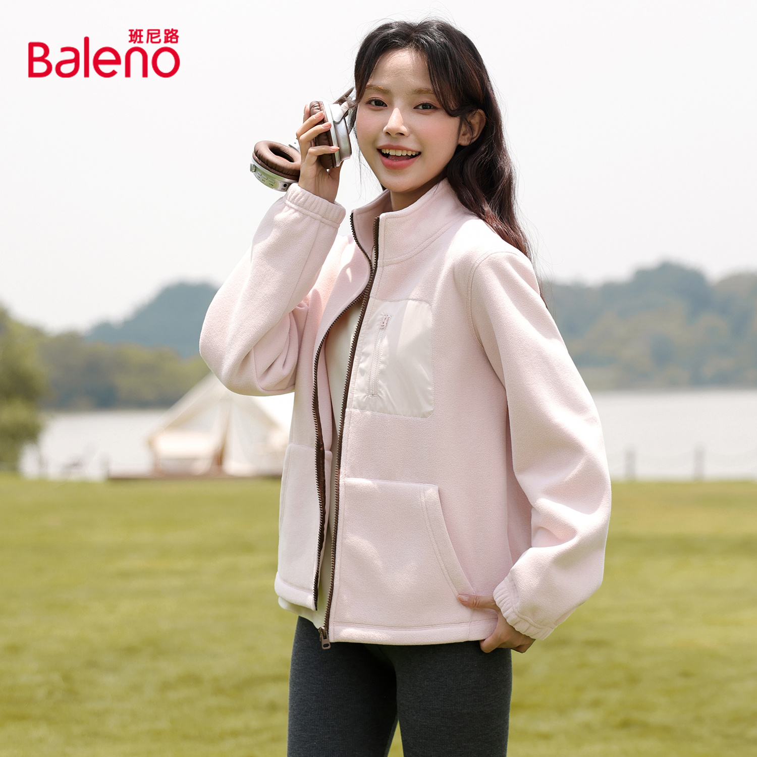 班尼路加绒外套女2025新款秋冬季保暖拉链立领宽松运动胖mm上衣M