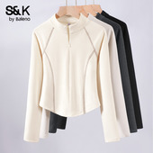 女2026秋冬季 新款 修身 班尼路S&K杏色打底衫 内搭长袖 t恤保暖上衣H