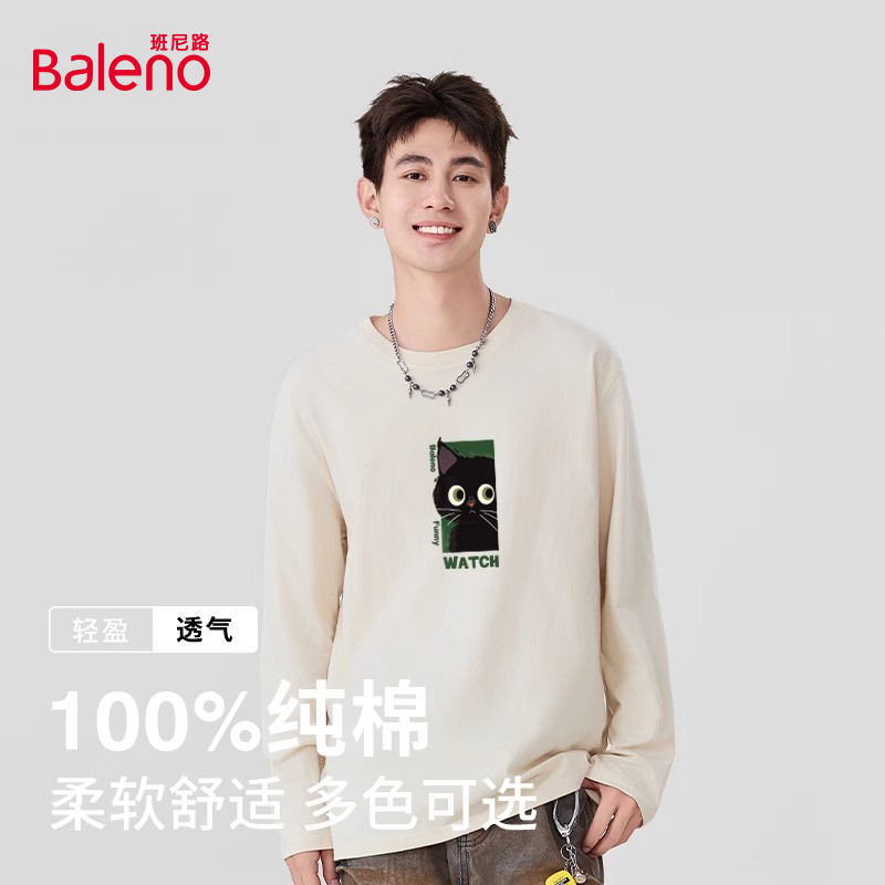班尼路长袖男t恤秋季新款黑猫