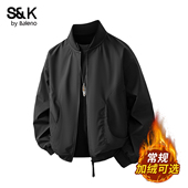 班尼路SK秋冬飞行夹克男立领棒球服加绒加厚宽松休闲高级感外套YS