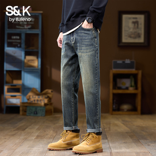 班尼路SK复古牛仔裤 子男MS 男秋冬宽松直筒水洗潮牌弹力百搭休闲裤