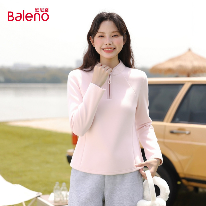 班尼路粉色半开领摇粒绒卫衣