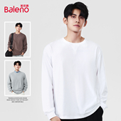 打底衫 班尼路白色t恤男款 新款 日系慵懒风纯棉男士 倒三角长袖 秋季