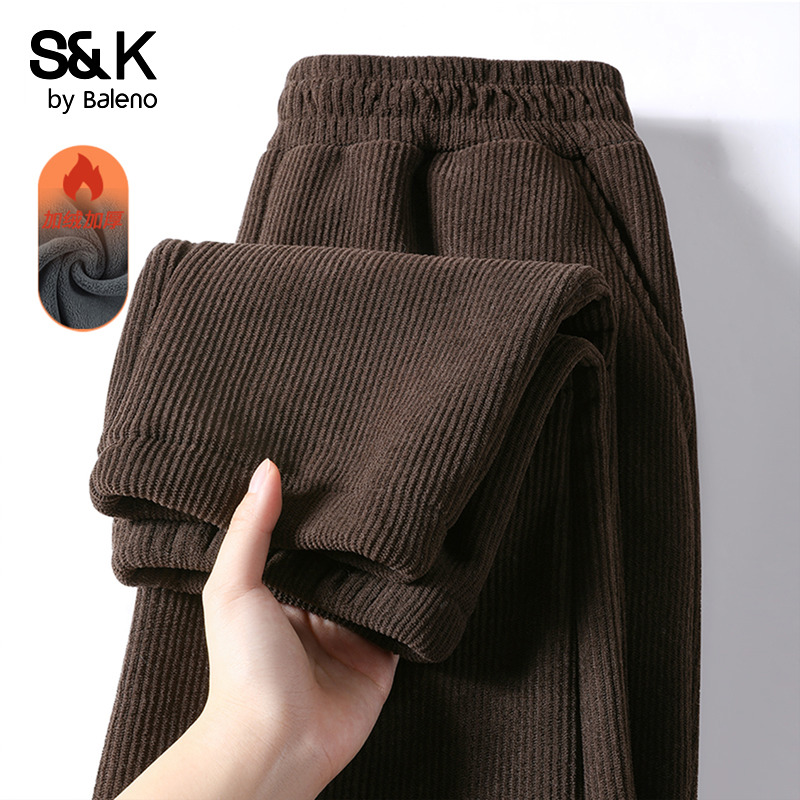 班尼路S&K系列灯芯绒直筒裤女2025新款秋冬高腰显瘦百搭阔腿裤子N