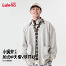 上衣A 加绒加厚夹克青少年开衫 班尼路黑色V领华夫格男士 外套秋冬季