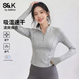 班尼路S&K半拉链速干长袖t恤女款2026春夏新款收腰修身运动上衣H