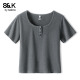 辣妹U领开扣短款 班尼路S&K系列深灰短袖 正肩t恤女2026夏修身 上衣N