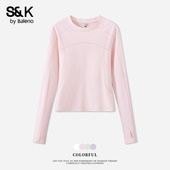 班尼路S&K系列粉色速干长袖 T恤女春夏新款 圆领瑜伽运动服上衣女Q