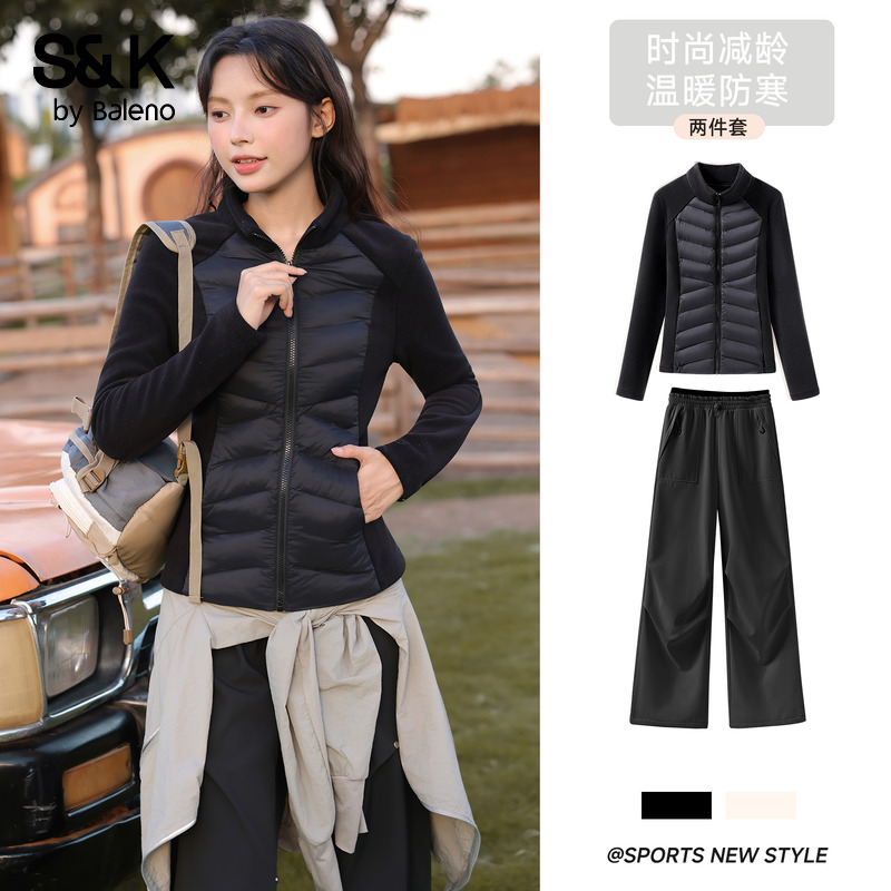 班尼路S&K系列运动套装女2025秋冬新款修身外套登山工装裤两件装Q