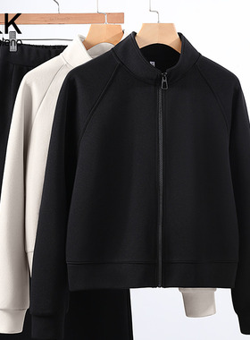 班尼路S&K系列黑色宽松立领卫衣女2025秋季新款早秋无帽开衫外套H