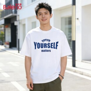 班尼路棉短袖 宽松透气印花舒适休闲圆领上衣男J T恤男夏季