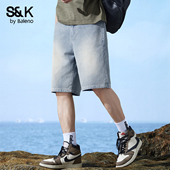 班尼路SK潮流复古星空纹牛仔短裤 宽松五分直筒运动中裤 男夏季 款