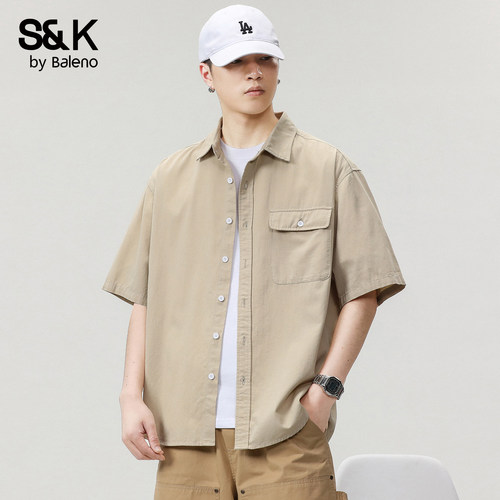 班尼路SK工装风短袖衬衫男士夏季