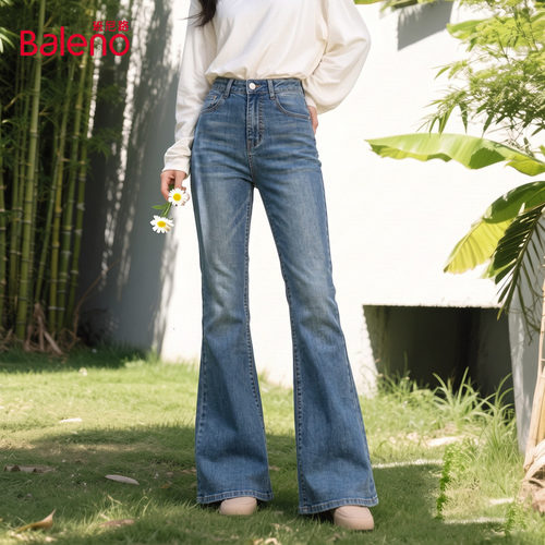 班尼路微喇牛仔裤女秋季新款小个子高腰显瘦垂感休闲百搭阔腿裤N