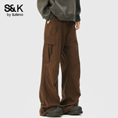 工装 多口袋阔腿裤 男宽松纯棉春季 班尼路SK美式 直筒休闲长裤 潮牌YS