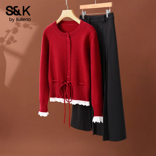 穿搭一整套群H 巨好看 班尼路S&K系列贺岁裙子套装 女2025秋冬新款