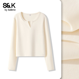 设计感长袖 班尼路S&K系列杏色打底衫 上衣女春秋款 修身 女2026春季