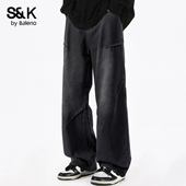 风牛仔裤 宽松阔腿裤 男士 班尼路SK美式 春季 2026新款 高级感长裤 子YS