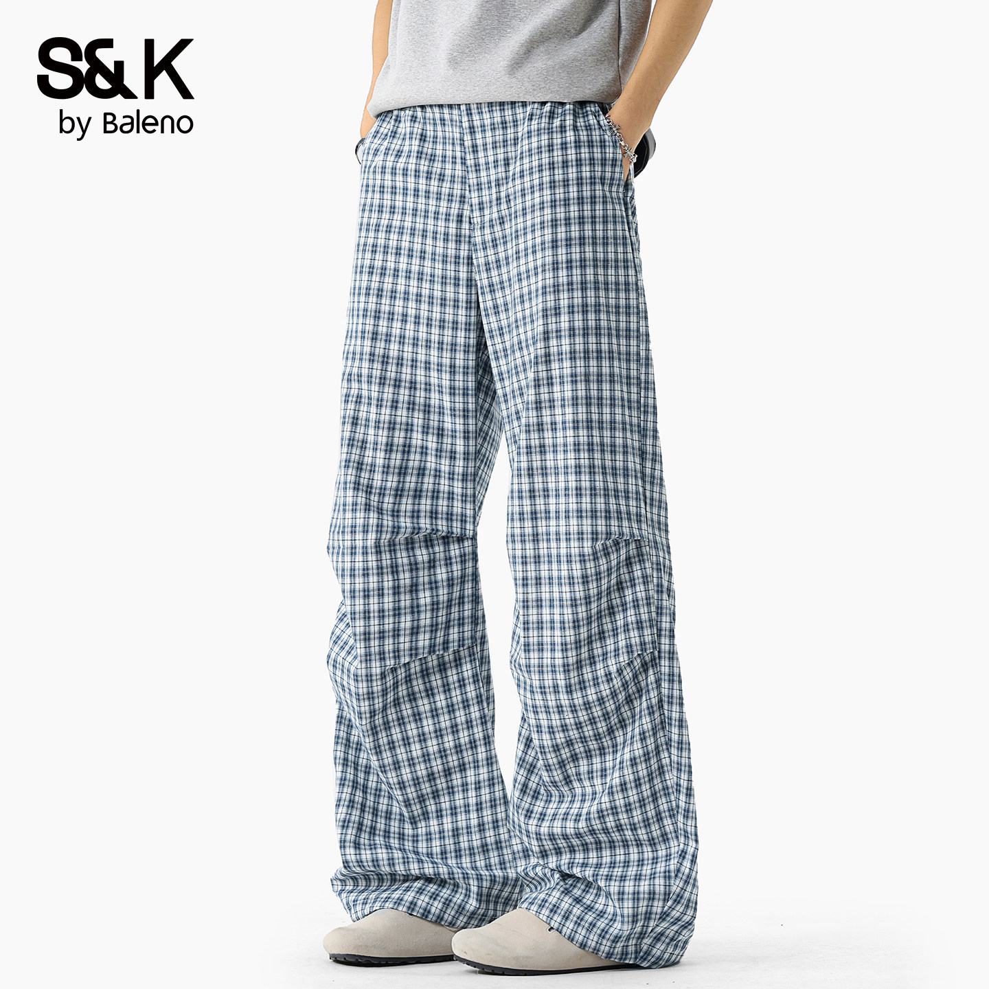 班尼路SK复古格子阔腿裤男宽松春季显瘦直筒休闲裤百搭潮流长裤YS,男装,休闲裤,淘宝优惠券,粉丝福利购,淘宝优惠卷