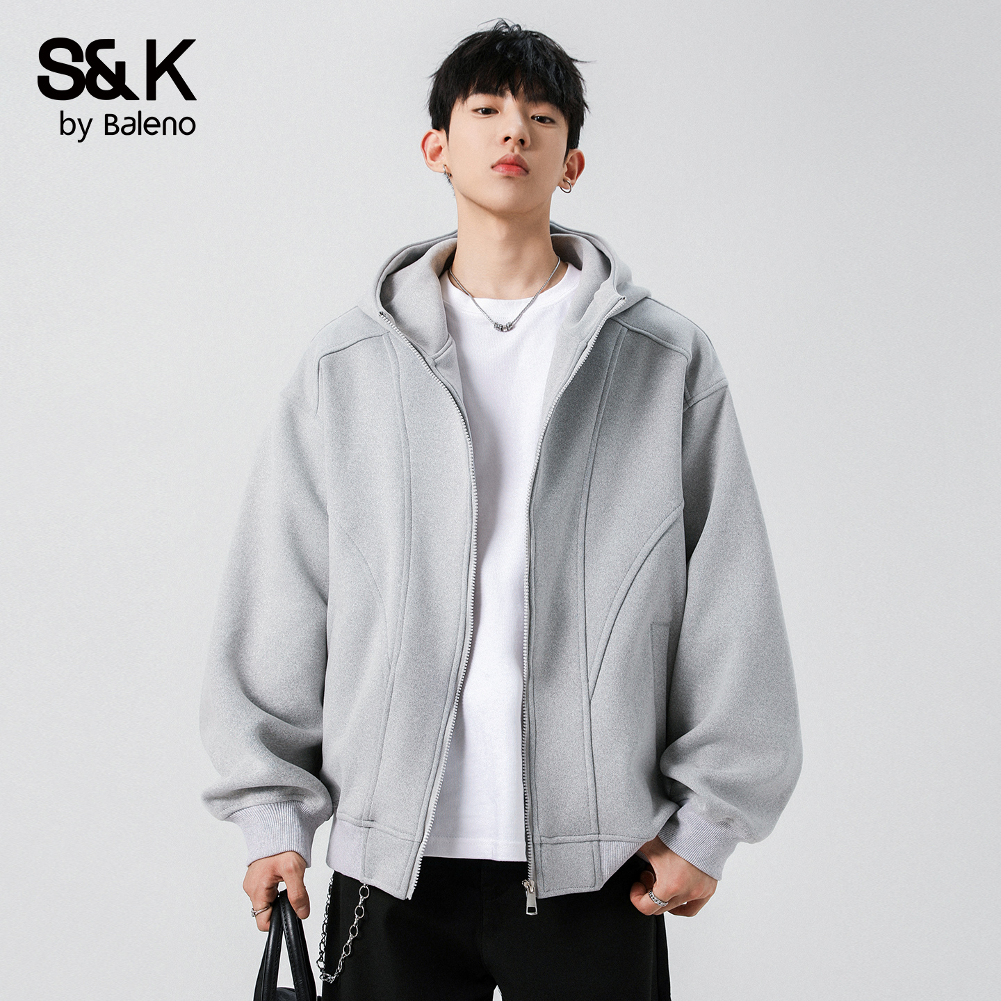 班尼路SK美式宽松连帽开衫卫衣男