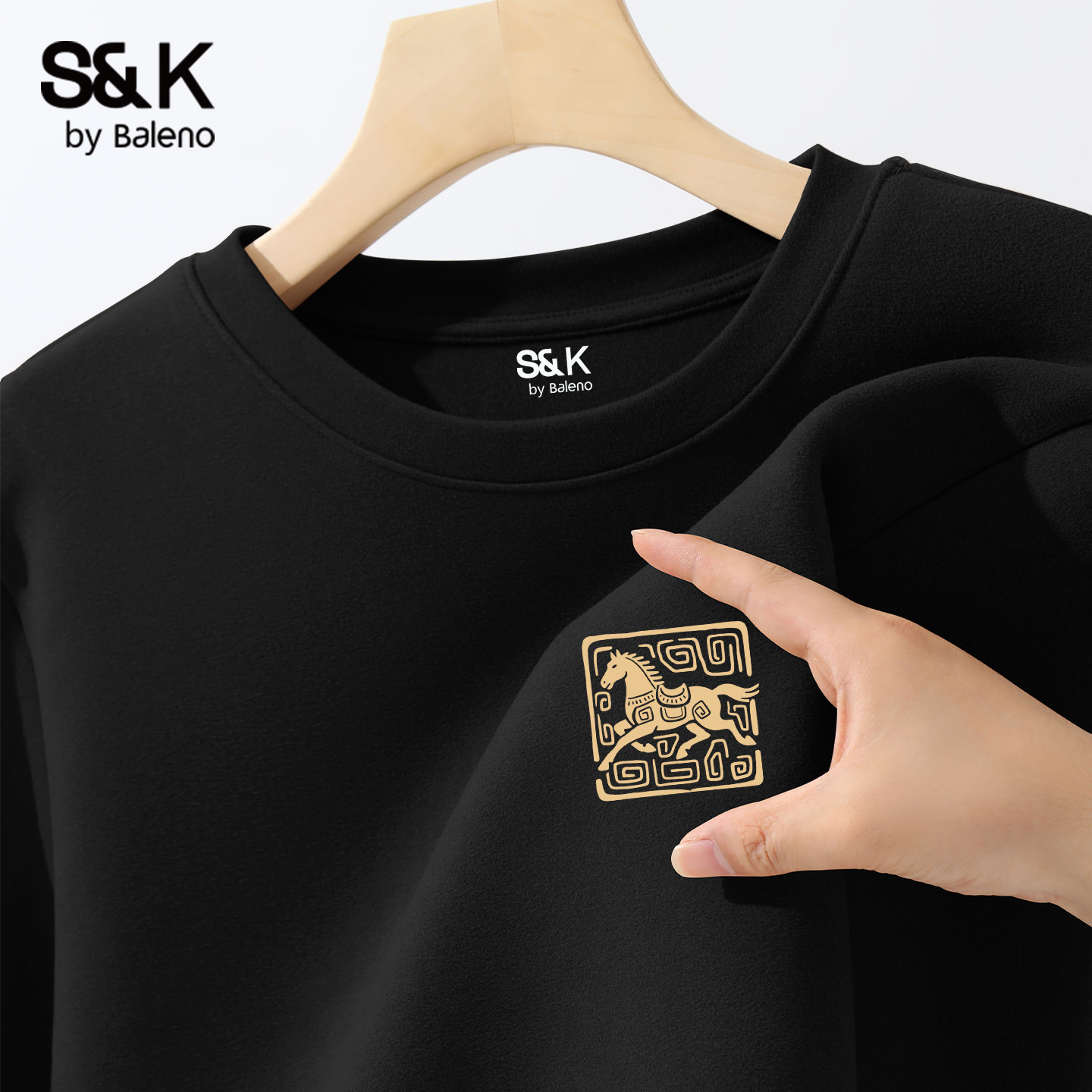 班尼路S&K圆领打底衫男2026新款马年印花长袖t恤男士内搭保暖衣A,男装,T恤,淘宝优惠券,粉丝福利购,淘宝优惠卷