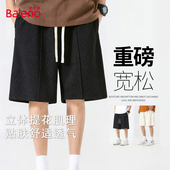 短裤 子夏季 男款 班尼路美式 2026新款 潮流复古风黑色裤 直筒五分裤