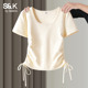 班尼路S&K系列杏色收腰修身 U领辣妹半袖 短袖 t恤女正肩上衣夏季