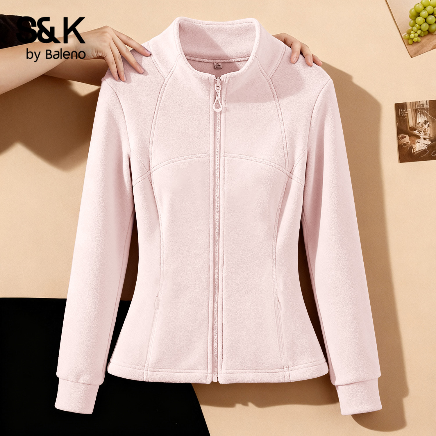 班尼路加绒立领开衫外套女秋冬季