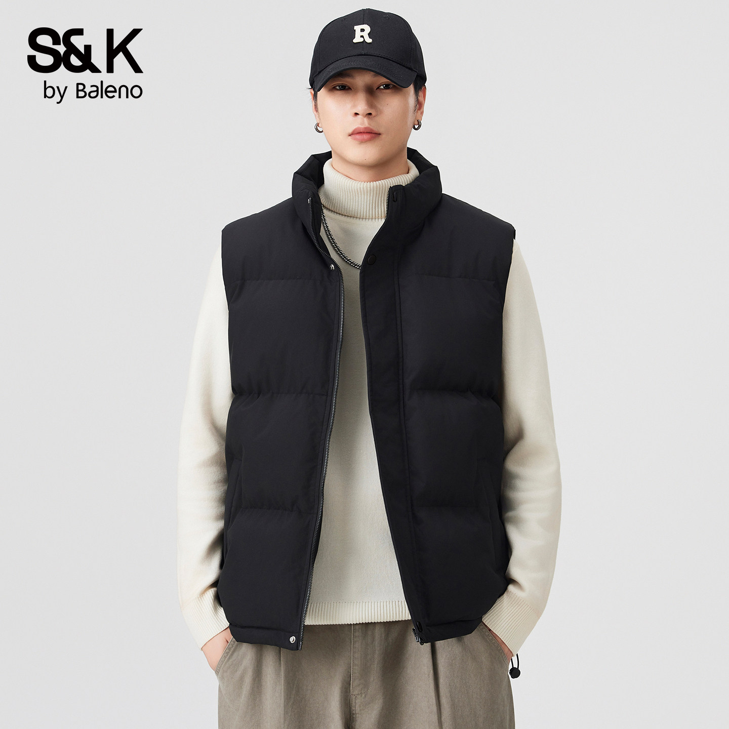 班尼路SK立领加绒保暖马甲男冬季潮流百搭休闲无袖外穿背心外套YS