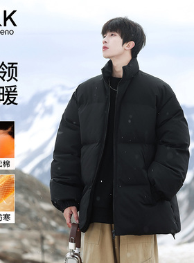 班尼路黑色立领棉服男冬季2026新款潮牌加厚保暖防泼水棉衣外套E