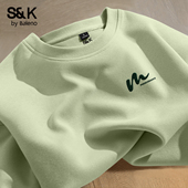 班尼路S&K卫衣男秋季 宽松圆领上衣青少年绿色套头衫 新款 重磅美式