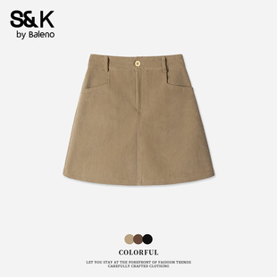 班尼路S&K系列短款半身裙女2026新款秋灯芯绒短裙小个子包臀裙子M