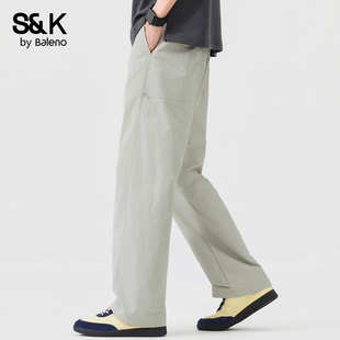 薄款 裤 宽松直筒阔腿男士 运动黑色松紧腰工装 休闲裤 班尼路SK夏季