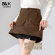 班尼路S&K系列咖啡色灯芯绒短裙女2026秋季 新款 包臀a字半身裙子H