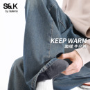 直筒高级裤 加厚保暖男裤 子 男冬季 班尼路S&K系列复古蓝加绒牛仔裤