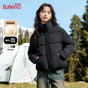 小个子短款 新款 百搭棉袄外套Q 2025冬季 班尼路黑色立领面包服女款